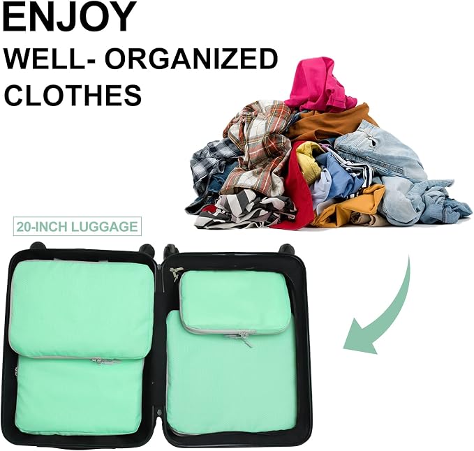 4 Set Compression Packing Cubes, Travel Luggage Organizers and Storage Packing Cubes (Green) - Image 6