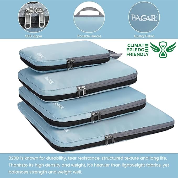 BAGAIL 4 Set/6 Set/8 Set Compression Packing Cubes Travel Accessories Expandable Packing Organizers (Cloth Pattern, 4-Dusty Blue) - Image 5