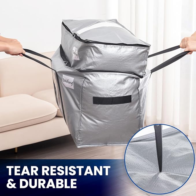 TAILI 2 Tier Moving Bags,4 Pack Silver Storage Bags with Visible Window | XXL Heavy Duty Totes For Home Storage,Wrap Around Handles,Storage Bags for College Dorm, Alternative to Moving Boxes - Image 5