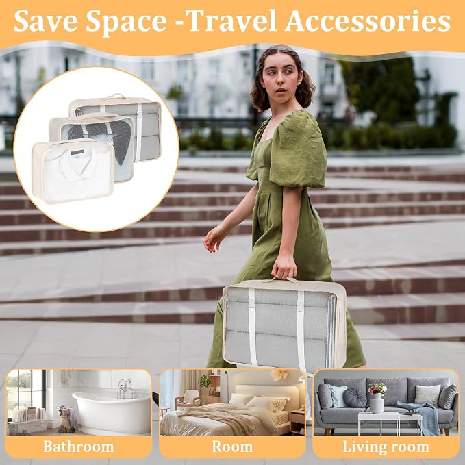 12 Pcs Packing Cubes for Suitcase Travel Luggage Bags Bulk Mesh Organizer Set for Hiking Camping Backpacking Clothes Accessories(Light Khaki, S, M, L Size) - Image 6