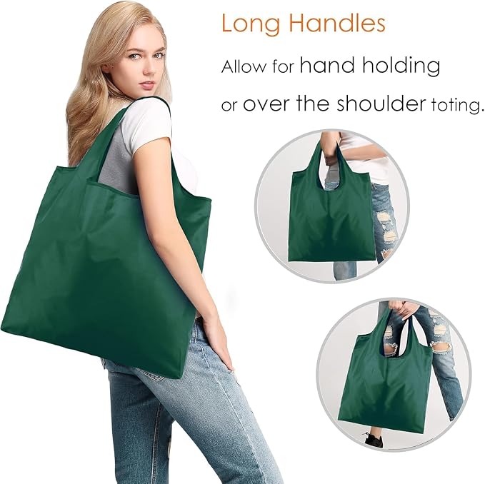 BeeGreen Christmas Green Reusable Grocery Bags Dark Green Reusable Kitchen Bags Bulk Foldable-Machine Washable with Zipper Storage Pouch 50 Packs - Image 5