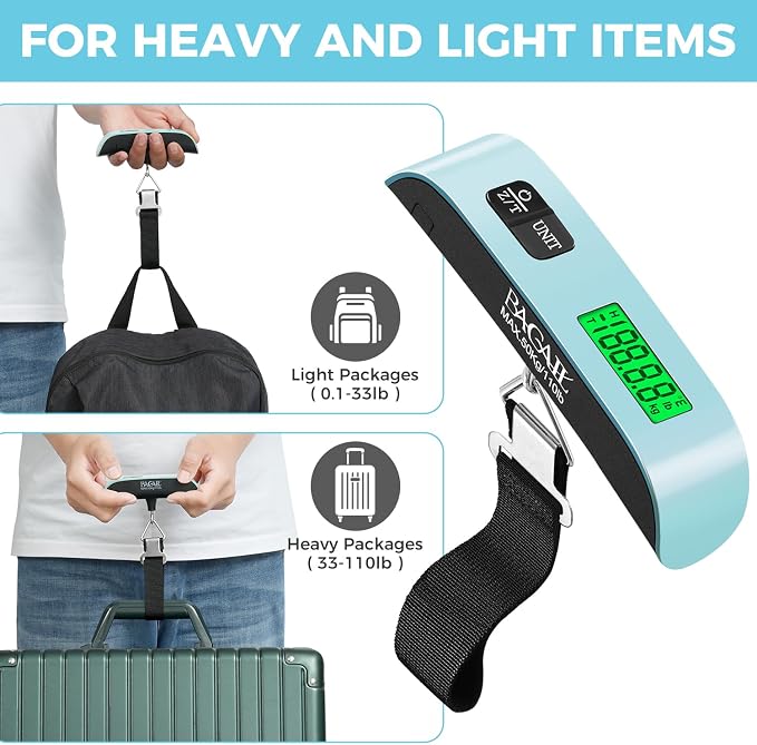 BAGAIL Digital Luggage Scale, 110lbs Hanging Baggage Scale with Backlit LCD Display, Portable Suitcase Weighing Scale, Travel Luggage Weight Scale with Hook, Strong Straps for Travelers - Image 6