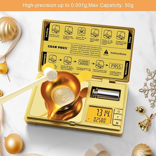 GRAM PRES High Precision Milligram Scale,Digital Mini Pocket Gram Scale | 50g/0.001g Mg Scale For Weighing Powders,Jewelry, Medicine, Gem, Reloading,Gold Scale With Cal Weight, Tweezer And Tray - Image 2