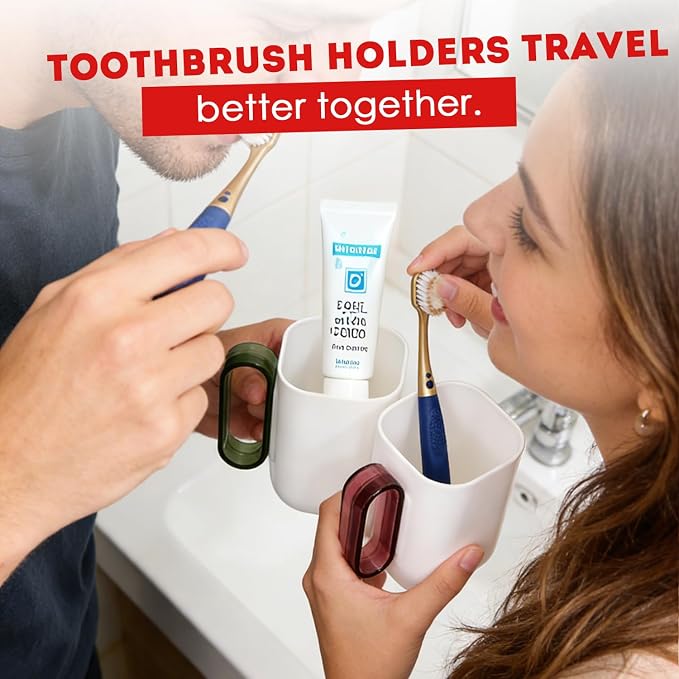 Travel Toothbrush Holder,Toothbrush Holder and Rinse Cup with Handle Toothbrush Travel Case,Multifunctional Toothbrush Cup,Large Capacit Travel Toothbrush Holder with Mouthwash Cup(Purple+Green) - Image 5