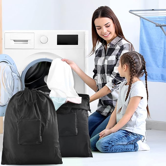 JHX Travel Laundry Bag, Dirty Clothes Organizer【Upgraded】with Handles and Aluminum Carabiner, Collapsible Laundry Bag for Travel, Camp, Fitness, and Students（1Pcs Black） 24"L x 21"W - Image 7
