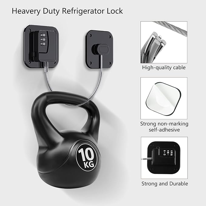 Refrigerator Lock, Heavy Duty Fridge Lock, Combination Lock for Refrigerator Cabinets, Drawers, Safety Lock, Easy Install No Keys Needed (Black-4Pack) - Image 6