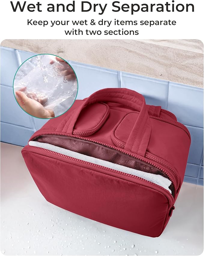 BAGSMART Travel Toiletry Bag, Puffy Toiletry Bag for Women, Wide-open toiletry bags for traveling, Large Travel Cosmetic Makeup Bag Organizer for Accessories,Toiletrie (Vintage Berry) - Image 5