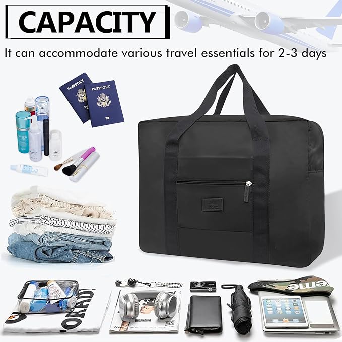 Travel Duffel Bag Lightweight Foldable Travel Bag for Women and Men Waterproof Tote Carry On LuggageWeekender Overnight Bag (Red+Black) - Image 6
