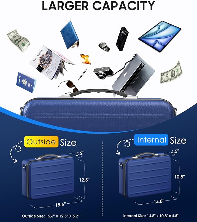 Fireproof Document Box with Lock, Hard-Shell Fireproof Safe Box | Fire proof Lock Box for Home Documents, Portable Travel Fire Proof File Box for Passport Laptop Certificates, Navy Blue - Image 7