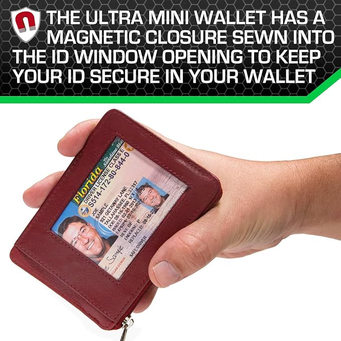 ID STRONGHOLD RFID Front Pocket Wallet Mini Minimalist Wallet Slim Wallet Genuine Leather with Zipper , Red , Small - Image 5
