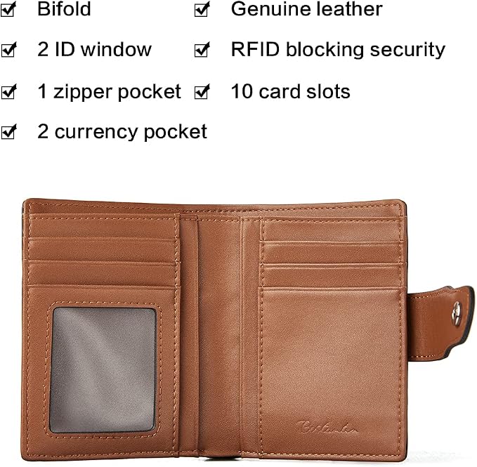 BOSTANTEN Leather Womens Wallet Small RFID Blocking Credit Card Holder | Removable ID Window, Zipper Coin Pocket, Bifold, Minimalist, Fits Small Purses, Daily Use, Ladies Gifts, Brown - Image 7