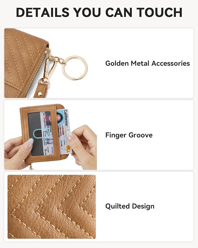 BOSTANTEN Credit Card Holder Small RFID Wallet Women with Keychain Wristlet | Compact, Accordion Design, Easy Organization, Fits Small Purses, Quilted Vegan Leather, Perfect Gifts, Camel - Image 3