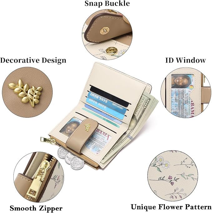 GAEKEAO Small Wallets for Women RFID Blocking Leather Bifold Zipper Pocket Wallet Credit Card Holder with ID Window - Image 5