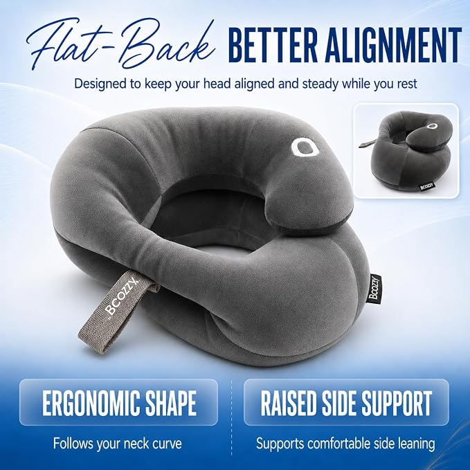 BCOZZY Neck Brace Pillow - Patented Relief for Neck Pain and Supportive Sleep-Soft, Washable, and Adjustable for Comfortable Resting. Gray Large - Image 2