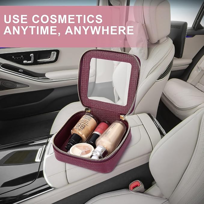Pinkmik Small Clear Mini Makeup Bag, Burgundy, MINI | Cosmetic Case & Toiletry Bag, Zipper Closure, Purse Organizer, Car Essentials - Image 5