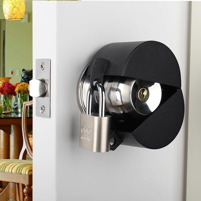 Door Knob Lockout Device with Padlock,Cover to Disable The Doorknob, Prevents Turning of Door Knob and Access to Keyhole, Prevents Operating The Knob,Black - Image 4