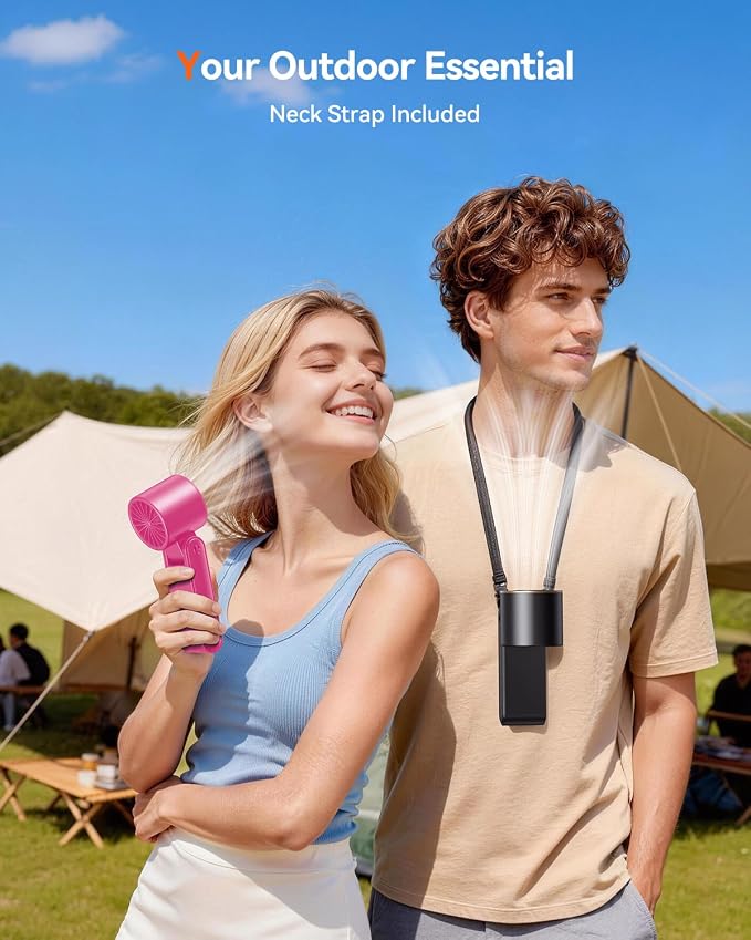 Portable Handheld Turbo Fan, 199 Gear Speed, 24 Hs Cooling Time, 5500mAh Rechargeable Mini Personal Hand Fan, Foldable Design, Travel Essentials, Beach Vacation, Gifts for Women, Men,HotPink - Image 6