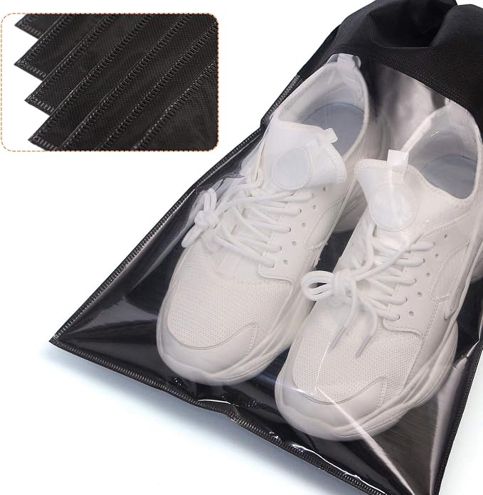8 Pack Portable Shoe Bags for Travel Large Shoes Pouch Storage Organizer Clear Window with Drawstring for Men and Women Black - Image 5