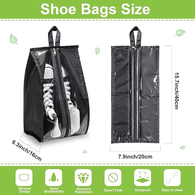 12 Pieces Shoe Bags for Travel Large Shoe Organizer for Men Women Waterproof Portable Shoe Bags with Sturdy Zipper for Travel Home Luggage Handbag, Black, 7.9 x 15.7 Inch - Image 2