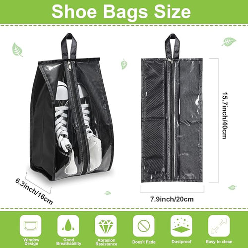 12 Pieces Shoe Bags for Travel Large Shoe Organizer for Men Women Waterproof Portable Shoe Bags with Sturdy Zipper for Travel Home Luggage Handbag, Black, 7.9 x 15.7 Inch - Image 2