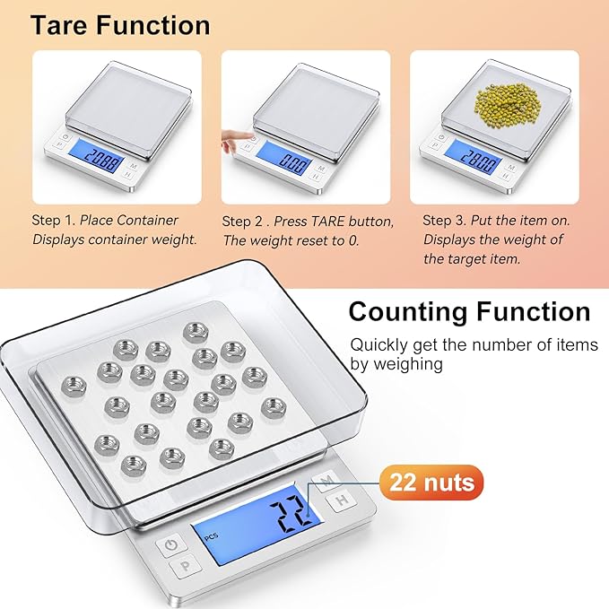 BOMATA 0.01g Small Digital Gram Scale, Upgraded 1kg Jewelry Scale | USB Rechargeable, Larger Display, Hold Function, High Precision, Grams and Ounces for Herb, Coin,Powder,Yeast, Kitchen Sliver - Image 7