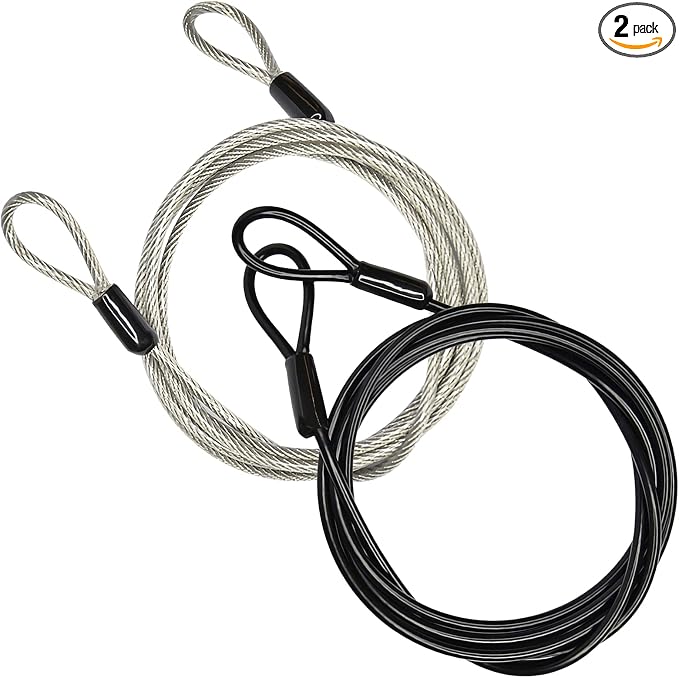 GOMRQING 3mm 200CM/6.6ft Long Outdoor Travel Security Cable Lock,Braided Steel Coated Safety Cable Luggage Lock,Safety Cable Wire Rope Chain Lock Double Loop Lightweight (2 Pack) by GOMRQING