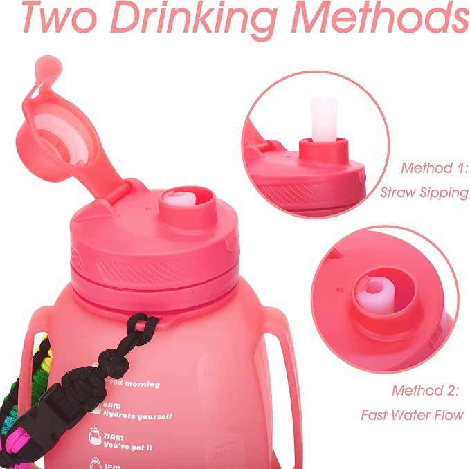 TakeToday Collapsible Water Bottles for Outdoor, 40oz, Pink | Time Marker, BPA-Free Silicone, Folds for Travel, Paracord Handle for Hiking, Gym, Camping, Leakproof - Image 5
