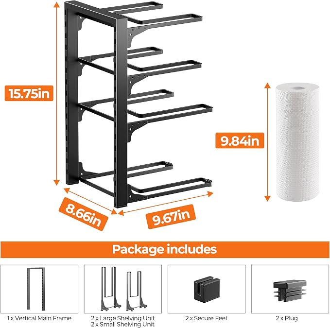 MUDEELA Pot and Pan Organizer Under Cabinet 15.75", 4-Tier Pot Rack, 1 Pack | Adjustable Tier, Tool-Free Assembly, Max 88 Lbs, Fits Cast Iron Pans, Skillets & Heavy Shallow Cookware, For Kitchen Cabinets - Image 7