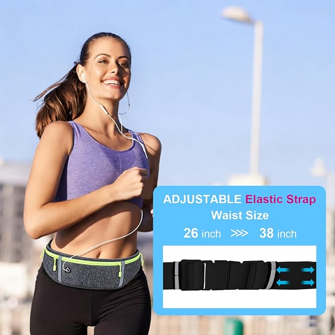 Slim Running Belt for Women Men,Runners Fanny Pack Phone Holder,Money Belt,Running Gear Accessories,with 3 Pockets (Green-flaxen) - Image 5