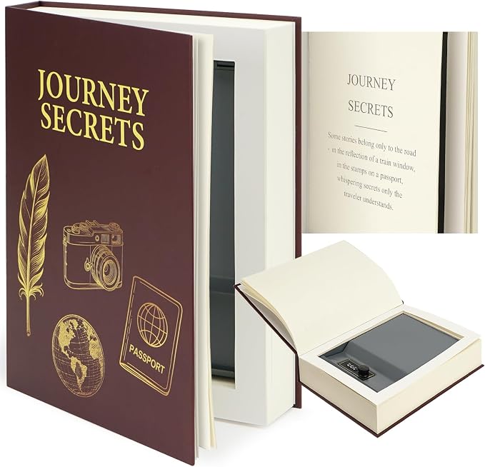 Large Decorative Book Safe with Combination Lock, 10.82"×7.67"×1.77" Hidden Storage Diversion Box for Cash, Phone, Passport, Valuables – Home Office Bookshelf, Journey Secrets by UWILLION