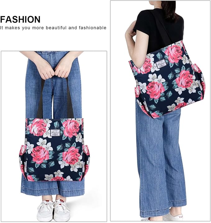 KAMO Floral Tote Bag - Waterproof Lightweight Handbags Travel Shoulder Bag for Hiking Yoga Gym Swimming Travel Beach - Image 6