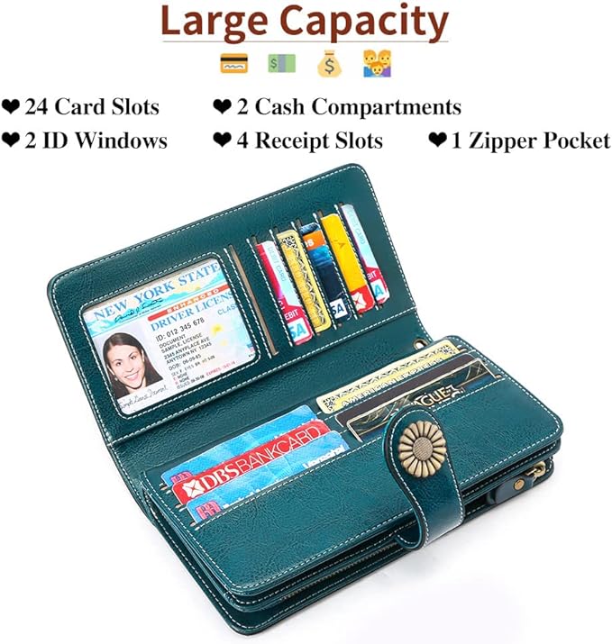 SENDEFN Wallets for Women Leather Credit Card Holder with RFID Blocking Large Capacity Wristlet | with RFID Blocking - Image 3