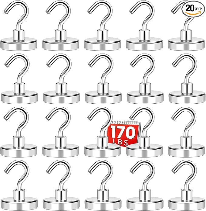 DIYMAG Magnetic Hooks 20pcs 170lbs Cruise Essentials 2026 Magnet Hook | Neodymium Heavy Duty Strong Magnets Hanging Ship Cabins Refrigerator Fridge Classroom Beach Vacation Kitchen Grills Home Tool by DIYMAG
