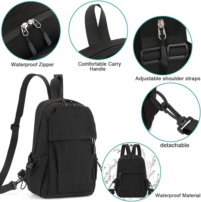 Carbon Lined Backpack,Waterproof Zipper Sling Backpack,Travel Chest Shoulder Bag,Lightweight Unisex Crossbody Casual Daypack for Men & Women (Black) - Image 7