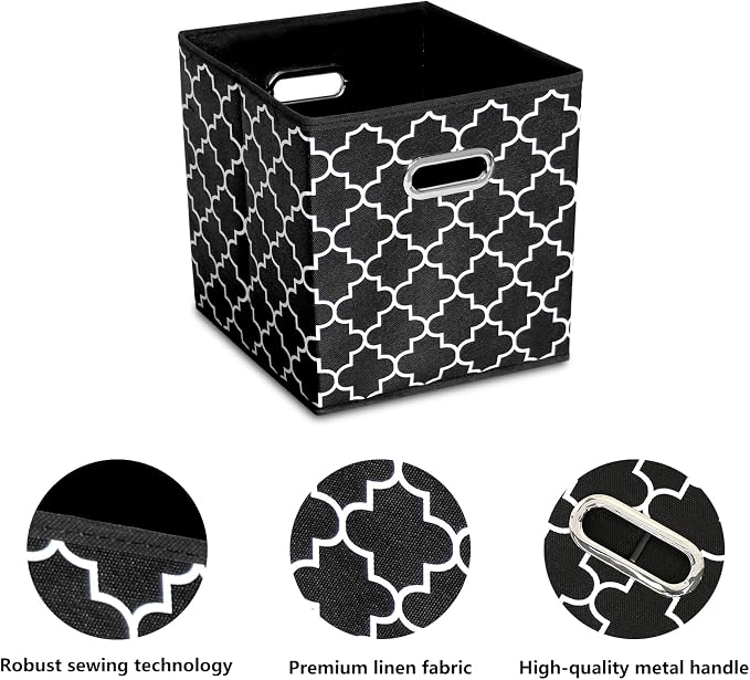 Fabric storage bins Cubes, Fabric Cube Organizer with Handle, Foldable Cube Bins for Cloth or Accessary Storage, 11x11x11 set of 6,Black Light - Image 8
