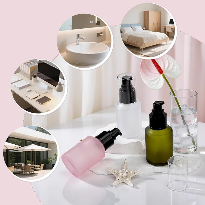 Segbeauty 2oz Frosted Glass Lotion Bottle Empty, 3pcs Travel Lotion Container, 60ml Refillable Glass Travel Bottles for Toiletries, Hair Oil Bottles, Mini Size Skincare Cream Pump Bottle Mixed Color - Image 6