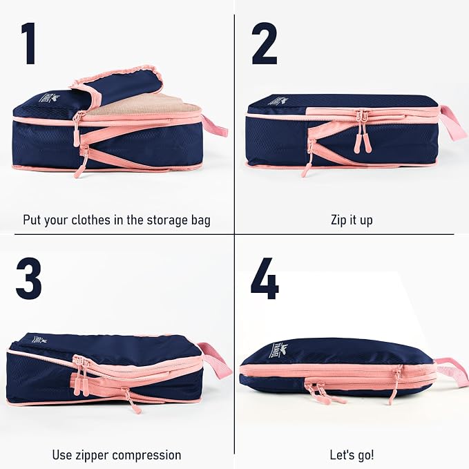 6 Set Compression Packing Cubes, Suitcase Organizer, Lightweight Travel Essentials, Compression Bags For Travel Accessories Luggage Storage Set (6Pcs, Navy blue) - Image 3