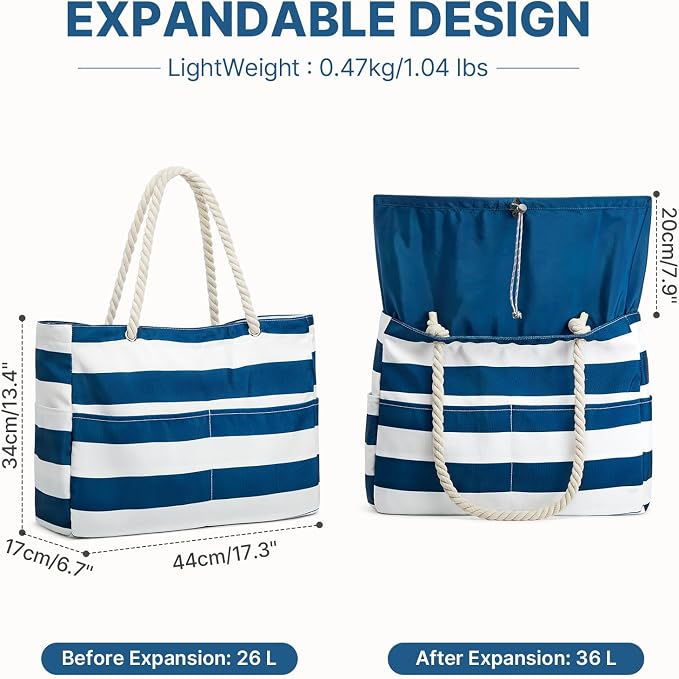 G4Free Canvas Beach Tote Bag Waterproof Sandproof, Large Pool Swim Bag | Foldable Tote for Women, for Travel Grocery Daily - Image 5