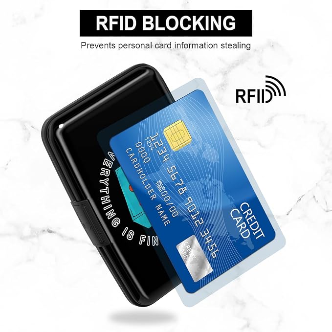 Card Holder Credit Cards Holder for Women RFID wallet women Business Card Holder Wallet Mini Aluminum Card Wallet RFID Blocking Slim Metal Hard Card for Women, Cartoon Dustbin - Image 3