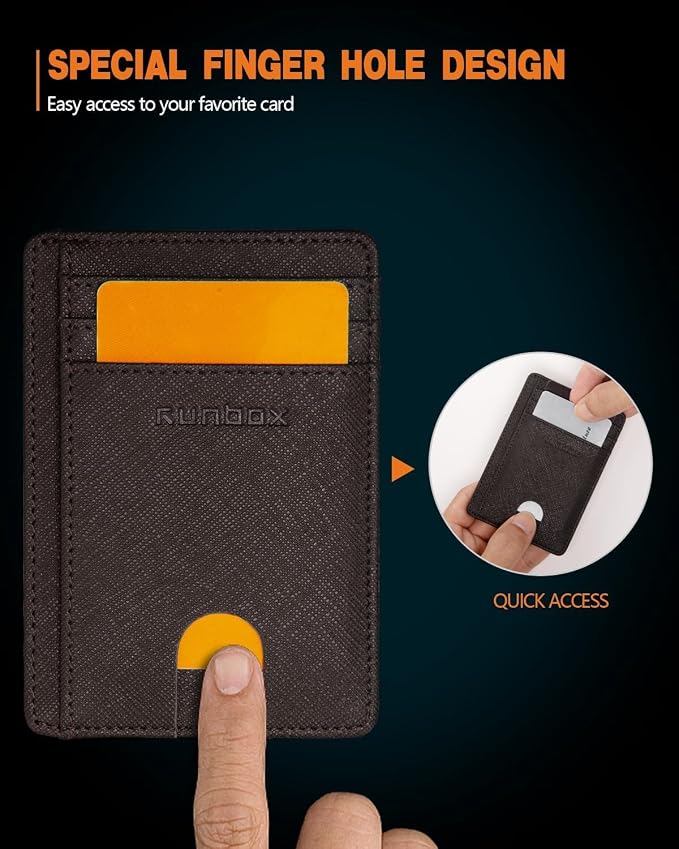 RUNBOX Slim Wallet for Men and Women, RFID Blocking Leather Card Holder | Minimalist 8-slot design fits IDs and credit cards in a thin profile for front pockets, purses, pants and travel - Image 3