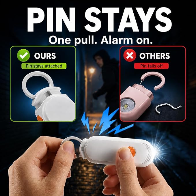 Personal Safety Alarm for Women, Rechargeable 135dB Siren with Flashing Light, Anti-Loss Locking Pin, Keychain SOS Alarm Works with Apple Find My, Kids, Seniors, Night Runners, iOS Only, White - Image 5