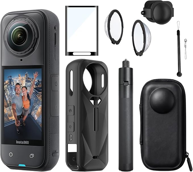 Camera Protective Kit Compatible with insta 360 x5 accessories Starter Kit include（Silicone Case,Screen Protector,Lens Guard,1.2M Invisible Selfie Stick with Tripod）for 360 X5 Action Camera by Unknown