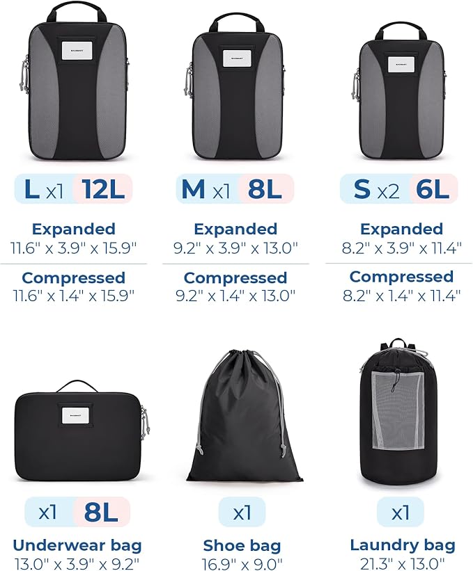 BAGSMART Compression Packing Cubes, 6 PCS Packing Cubes for Suitcases, Travel Bags Organizer for Luggage, Lightweight Packing Cube for Travel Essentials - Image 4