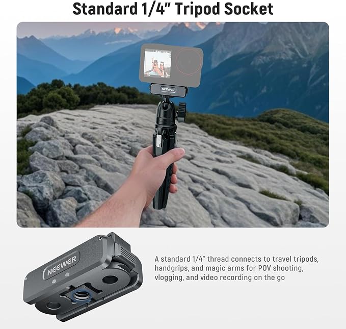 NEEWER Upgraded Magnetic Mount Adapter Compatible with DJI Osmo 360 / Action 5 Pro/4/3, Quick Release Action Camera Mount Vlogging Accessories with 1/4" Tripod Thread, AC011 Dark Gray - Image 6