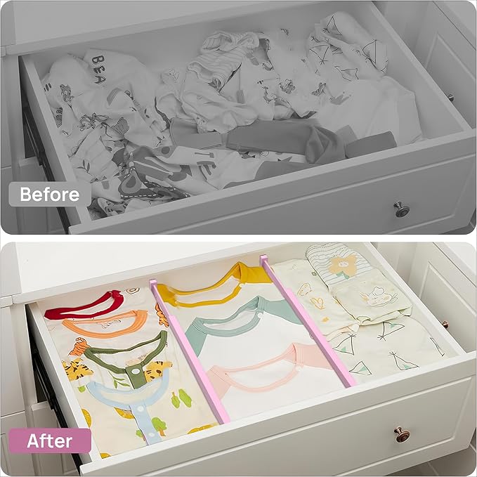 Expandable Bamboo Drawer Dividers Organizers, Drawer Separators Splitter, 17-22 inches Long Adjustable Spring-loaded Organizer for Large Utensil, Clothes, Tools(Pink) - Image 9