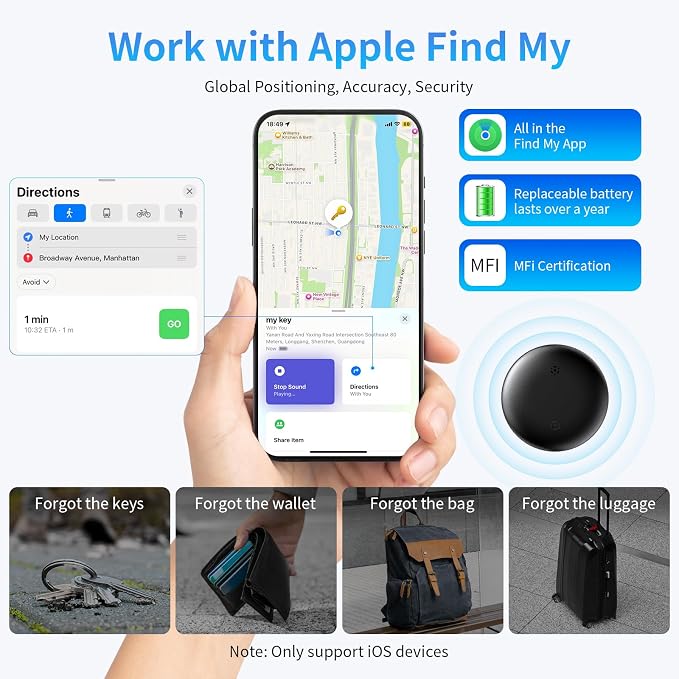 FIDECO Tracker Tag-4 Pack, Luggage Tracker for Suitcases, Bluetooth Tracker Works with Find My APP (iOS Only), Locator Tags for Keys, Wallet, Bags, Luggage, Pets and More - Image 2