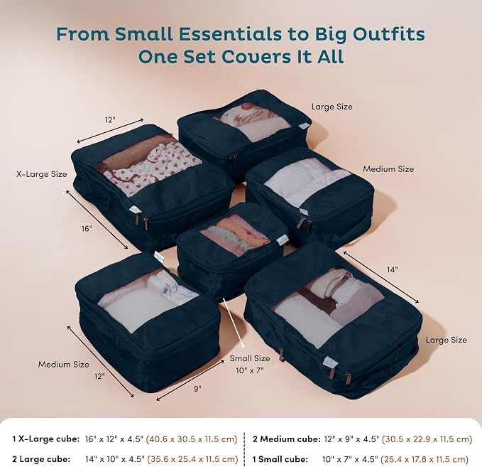 6-Pack Large Compression Packing Cubes for Travel - Lightweight Compression Packing Cube Set, Water-Resistant Luggage Organizer Bags & Suitcase Organizers, Travel Cubes for Carry-On, Checked Luggage - Image 4