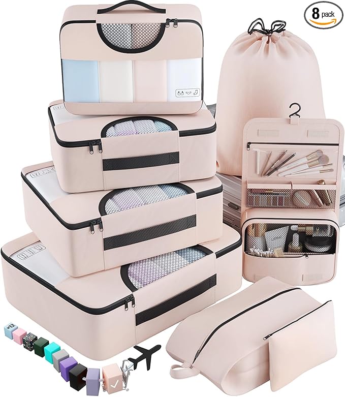 Veken 8 Set Packing Cubes for Travel Essentials, Suitcase Organizer Bags in 4 Sizes, Carry-On Luggage Accessories with Laundry Bag, Airplane Must Have, Gifts for Women Men by Veken