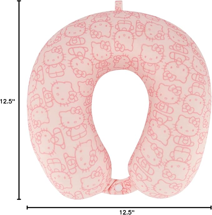 FUL Hello Kitty Neck Pillow, Pink | All Over Print Memory Foam Travel Accessories for Airplane, Car and Office, Comfortable and Breathable - Image 7