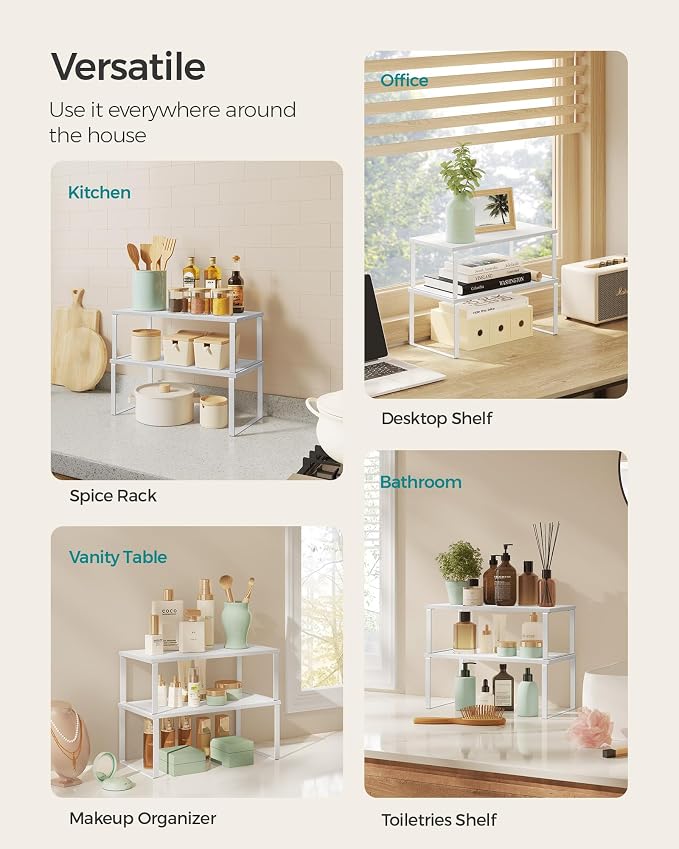 SONGMICS Cabinet Organizer Shelf, Set of 2 Spice Rack, Kitchen Storage | Kitchen Counter Storage Spice Rack, Steel, Particleboard, Snow White and Matte White, BYSTRO Collection UKCS025W01 - Image 5